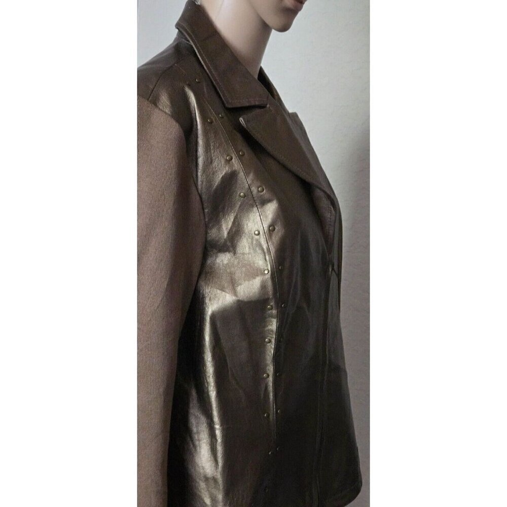 Nygard Collection Gold Studs Collared Leather & Knit Front Zip Jacket Women' L - Picture 8 of 8
